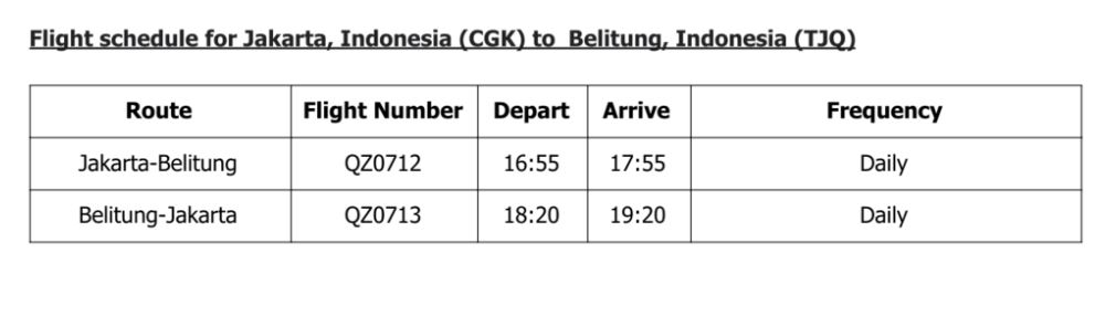 flight schedule - jadwal penerbangan AirAsia jakarta belitung