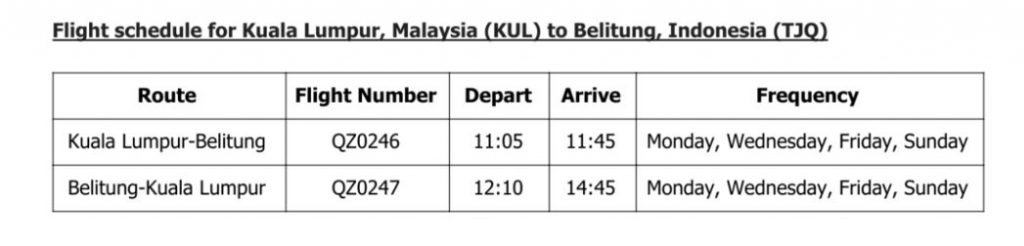flight schedule - jadwal penerbangan AirAsia kuala lumpur belitung
