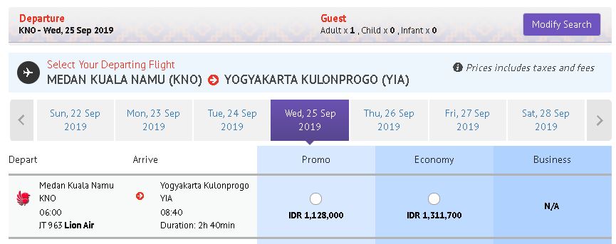 Harga Tiket Lion Air Medan Jogja